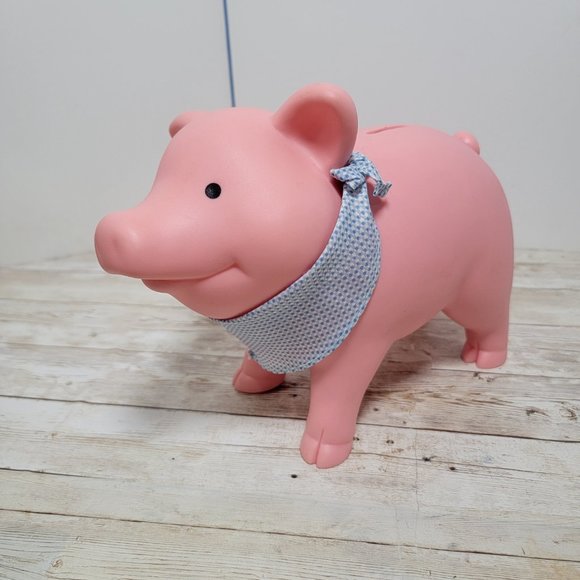 Schylling Rubber Piggy Bank with‎ blue white bandana and plug - Picture 5 of 16